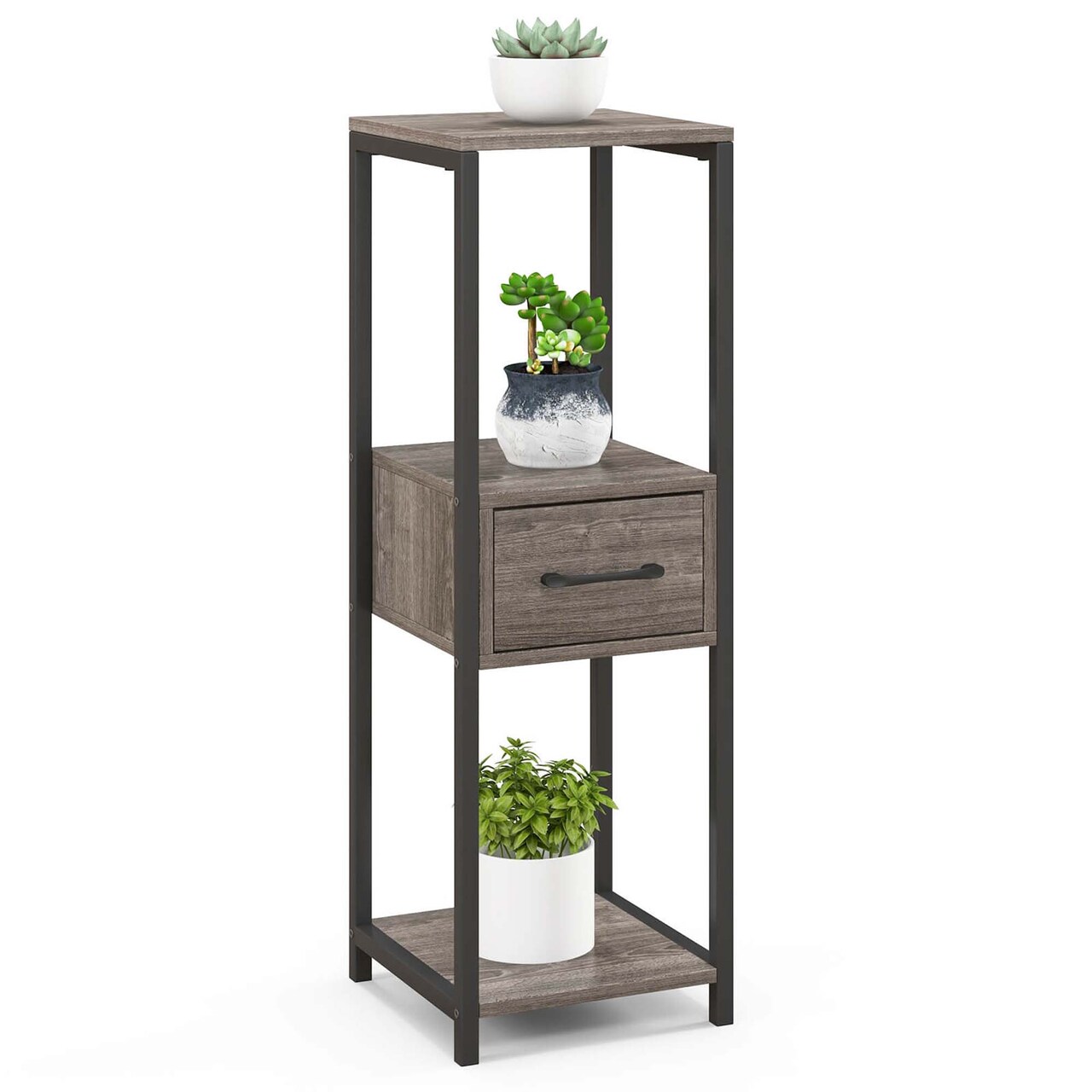Costway 1/2 Pack 3 Tier Tall Metal Plant Stand Indoor Plant Table with Drawer Anti-tipping Devices